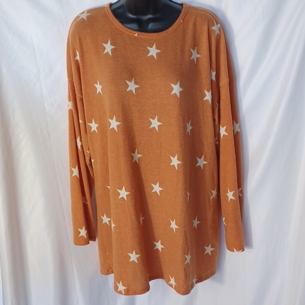 grateful hearts Star Print Top, super soft, comfy, oversized, orange-brown